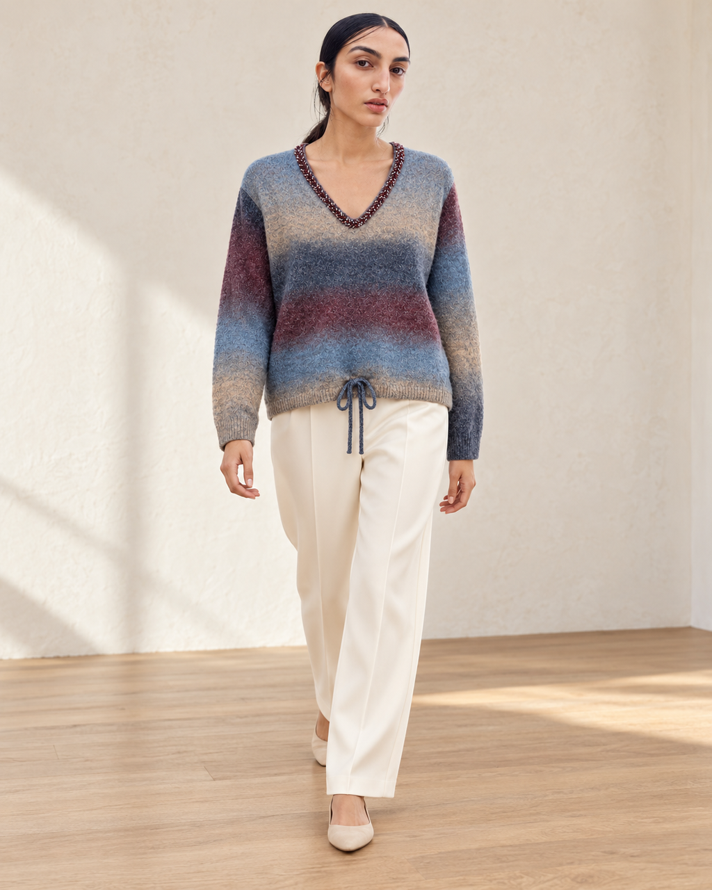 Gradient Drawstring Knit Pullover – model hero