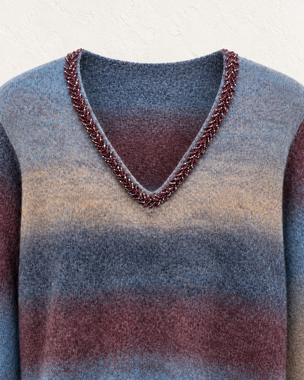 Gradient Drawstring Knit Pullover – neckline detail