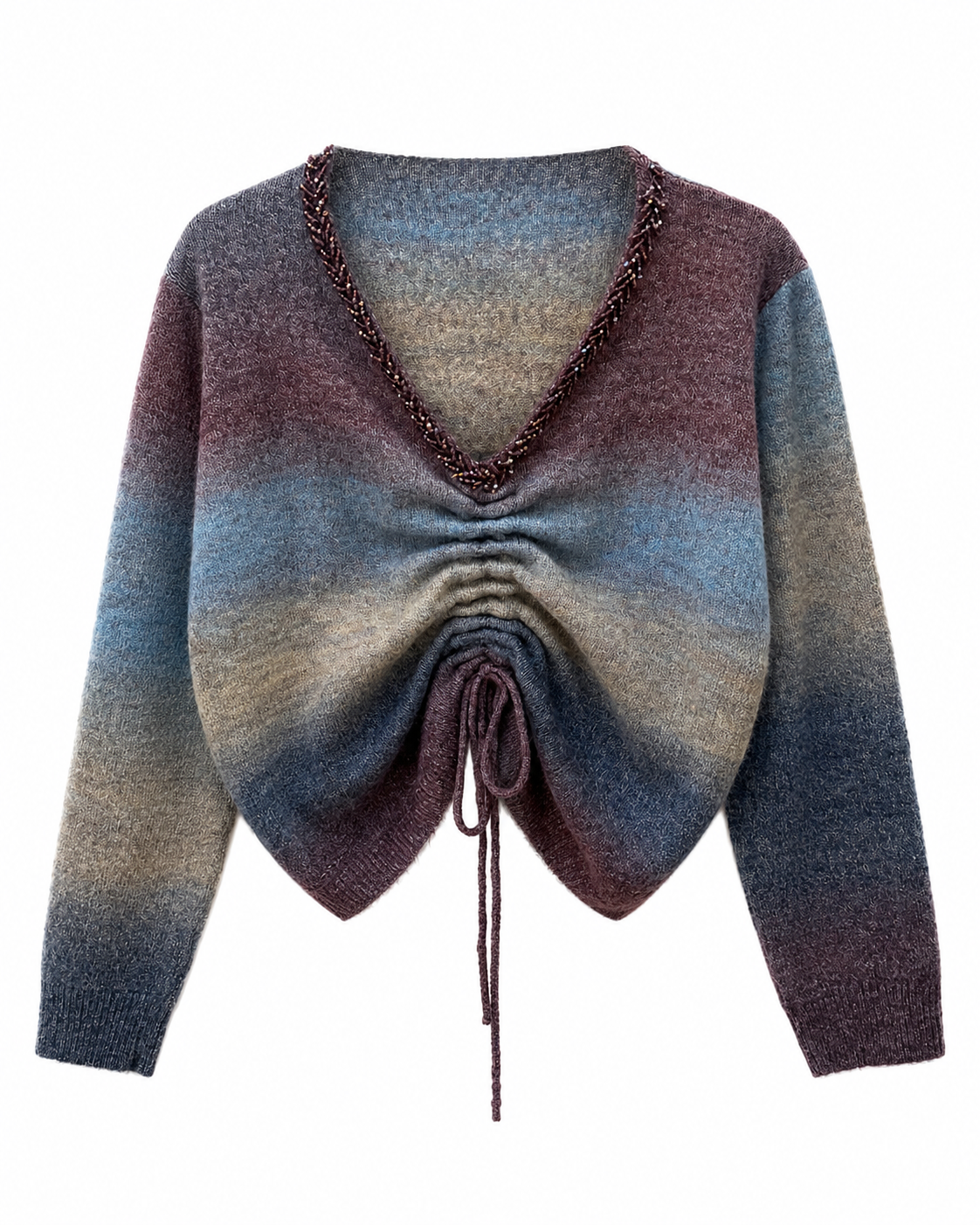 Gradient Drawstring Knit Pullover – drawstring ruched detail