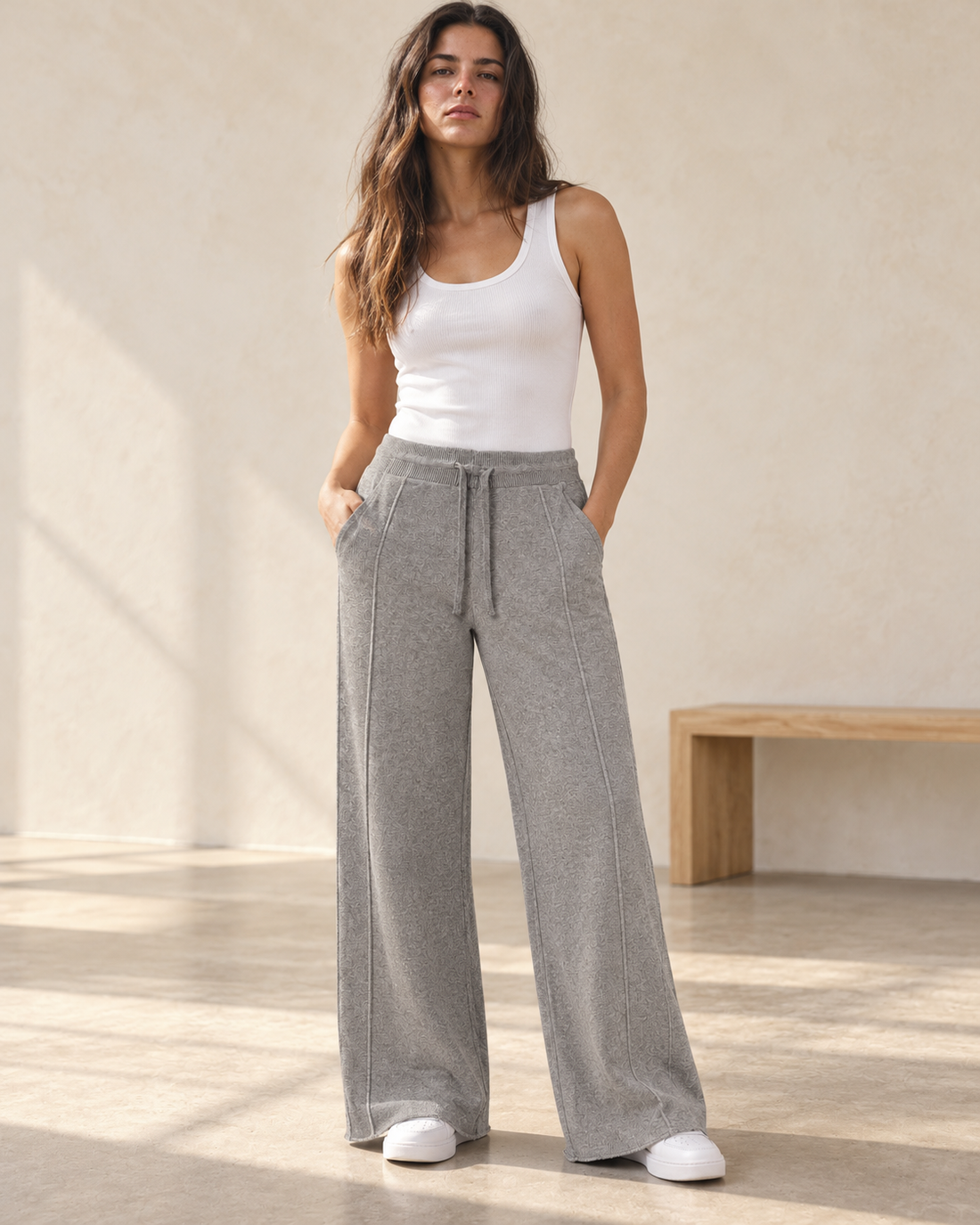 Gray Seam Detail Wide Leg Sweatpants