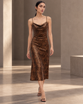 Leopard Cowl Midi Dress – model hero brown