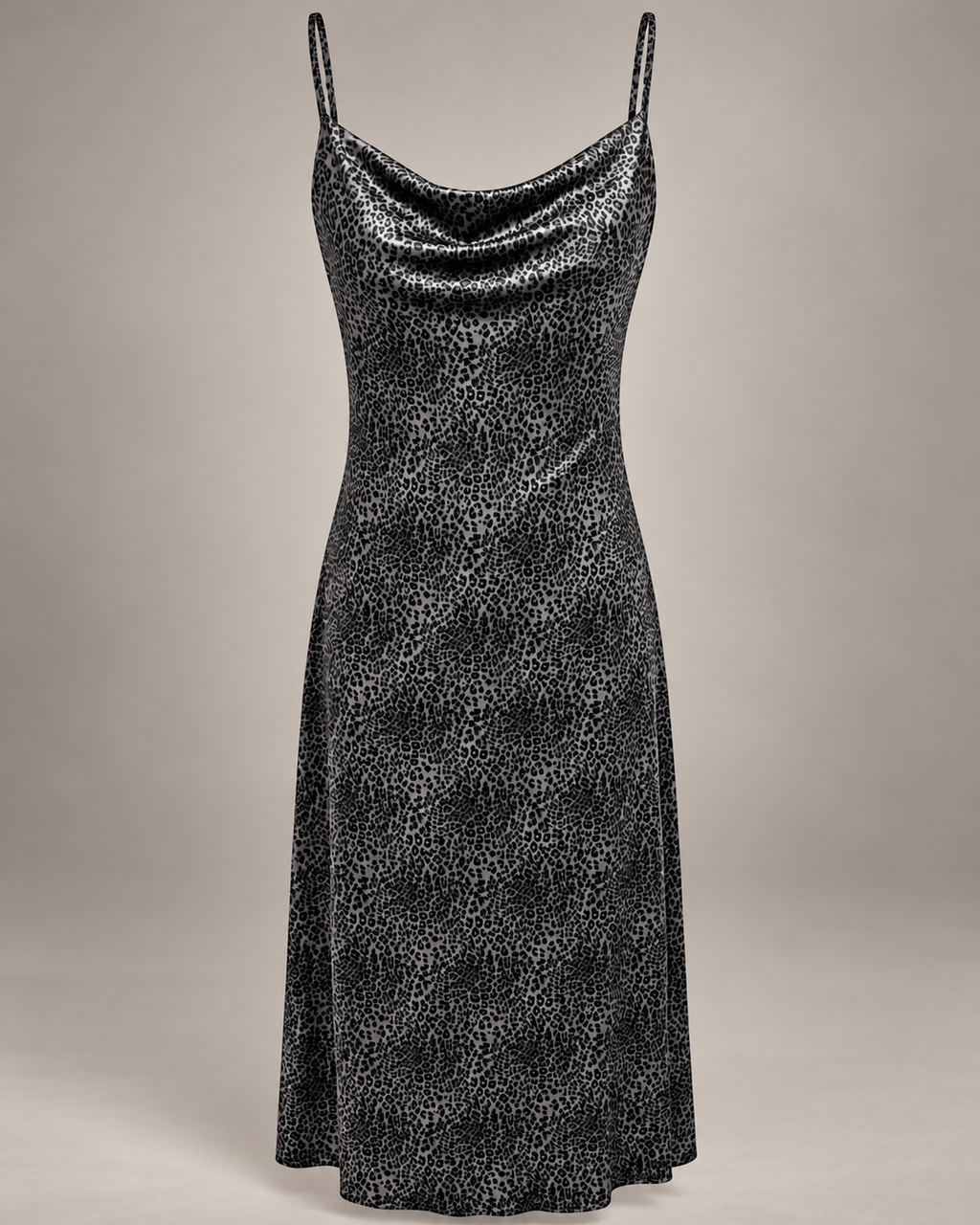 Leopard Cowl Midi Dress – black product showcase