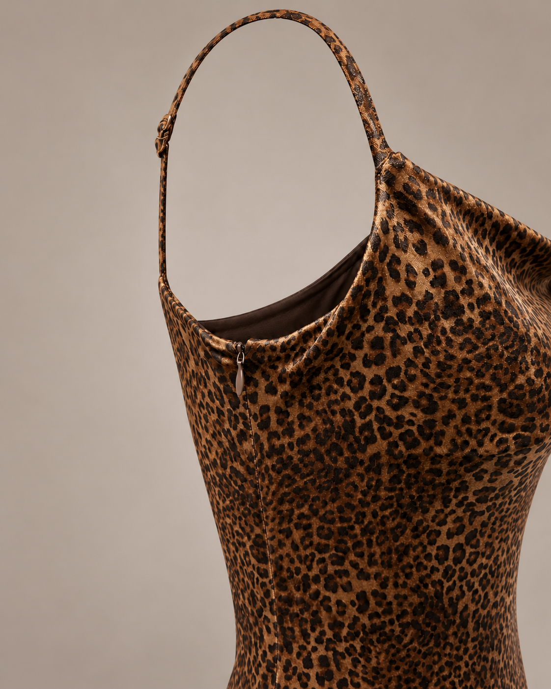 Leopard Cowl Midi Dress – brown side zip detail