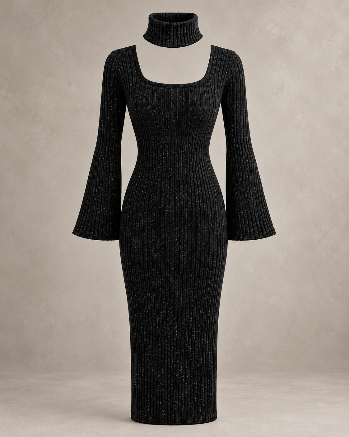 Noir Sculpt Knit Dress (Detachable TurtleNeck) – product showcase