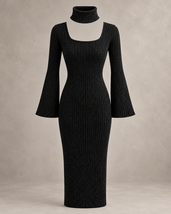 Noir Sculpt Knit Dress (Detachable TurtleNeck)