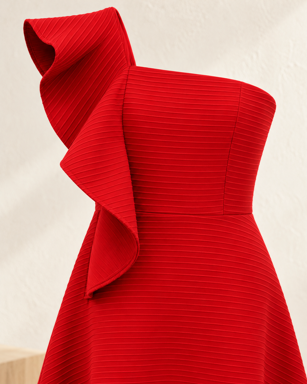 One-Shoulder Ruffle A-Line Dress – ruffle bodice detail