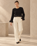Organza Trim Cropped Knit Top – model hero