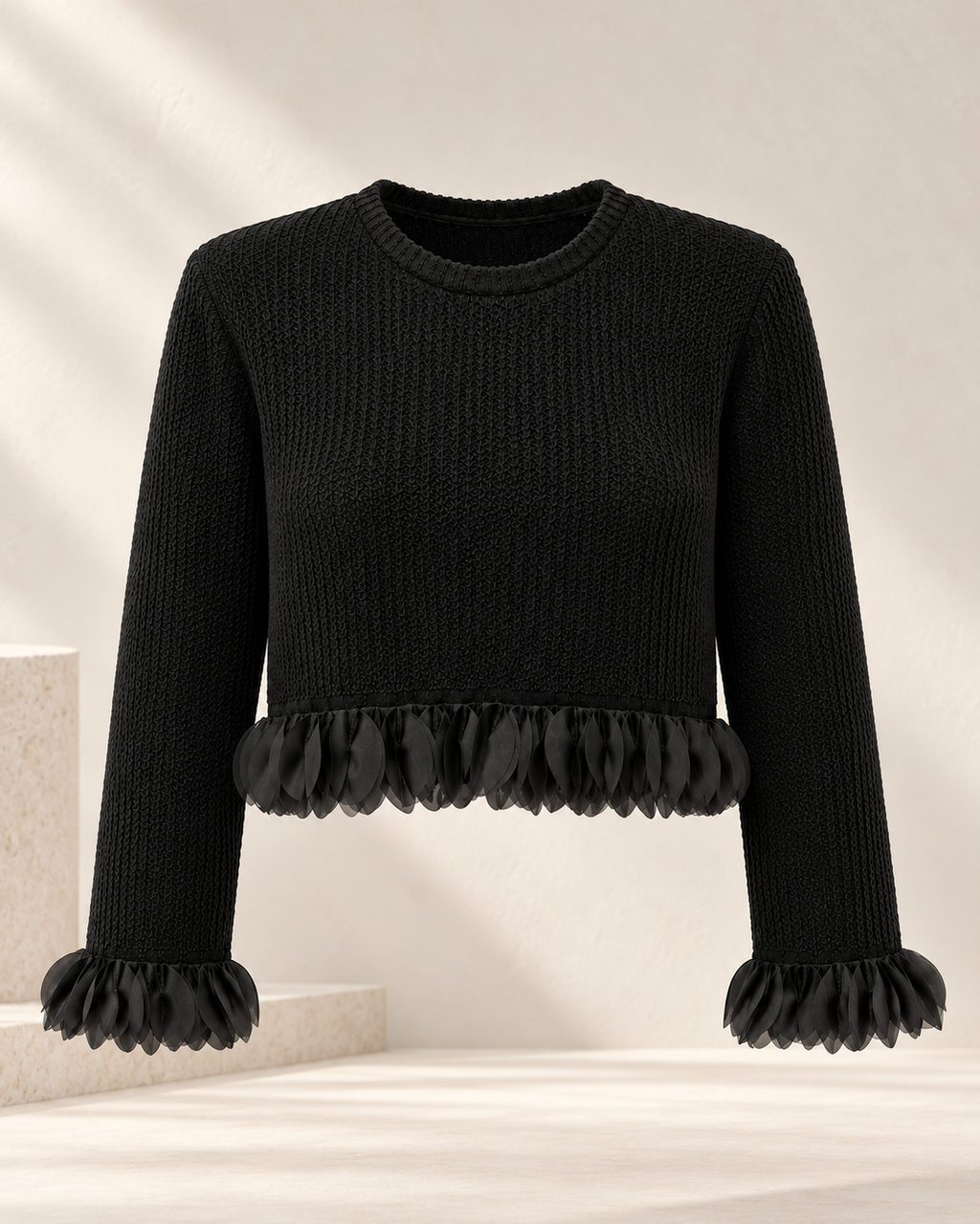 Organza Trim Cropped Knit Top – product showcase