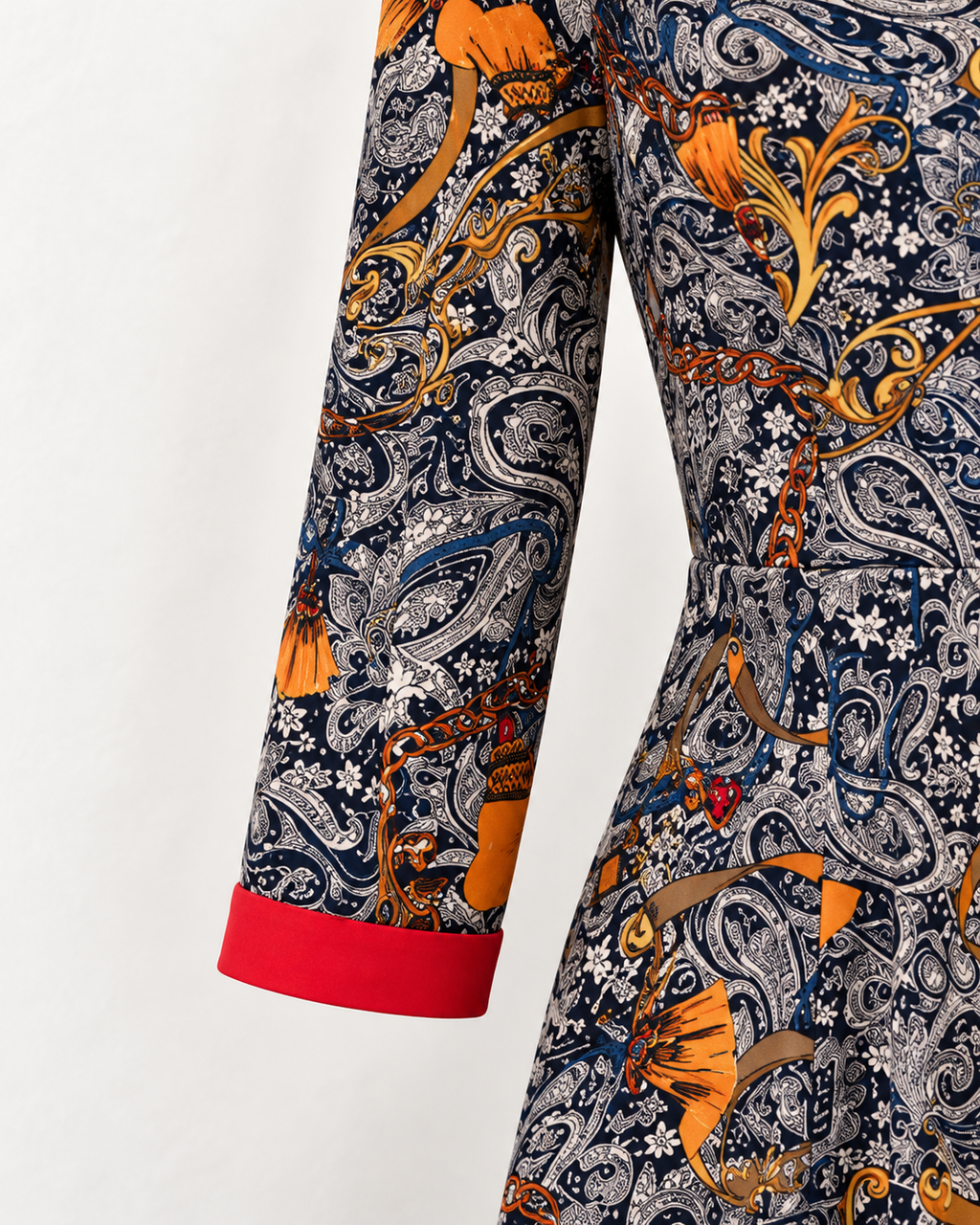 Paisley Wrap Midi Dress – cuff print detail