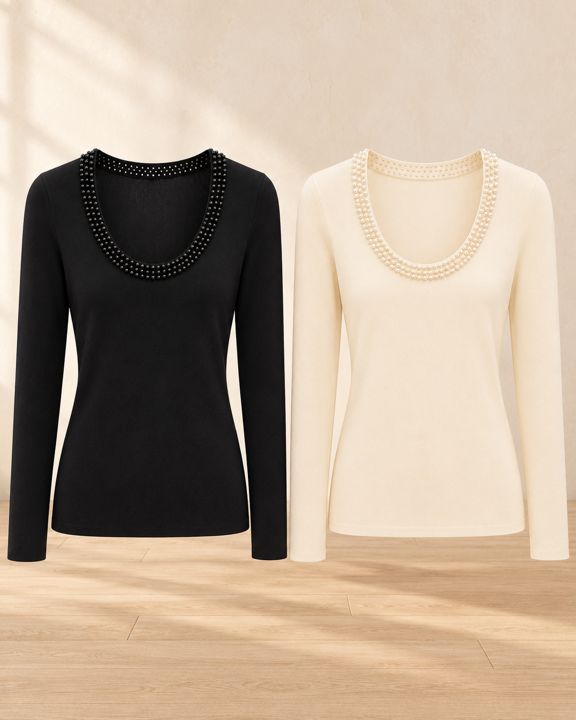 Pearl Trim Knit Top – colours