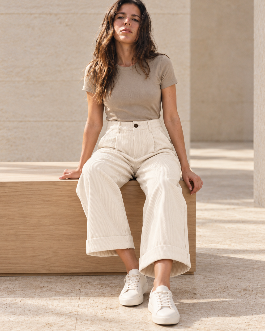 Pleated Corduroy Culotte Trousers – styled close