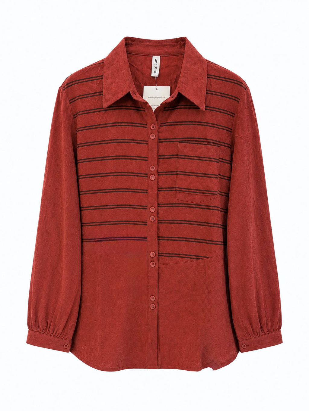 Regular Suede Asymmetrical Striped Shirt – maroon front