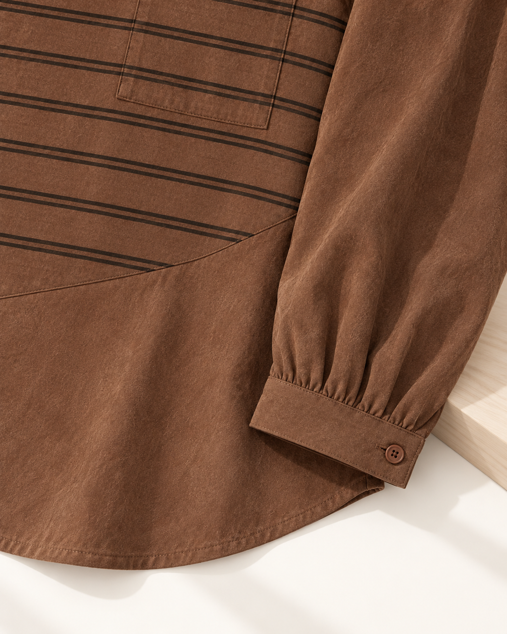 Regular Suede Asymmetrical Striped Shirt – cuff asymmetric panel detail