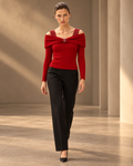 Rhinestone Bow Off-Shoulder Knit Top – model hero