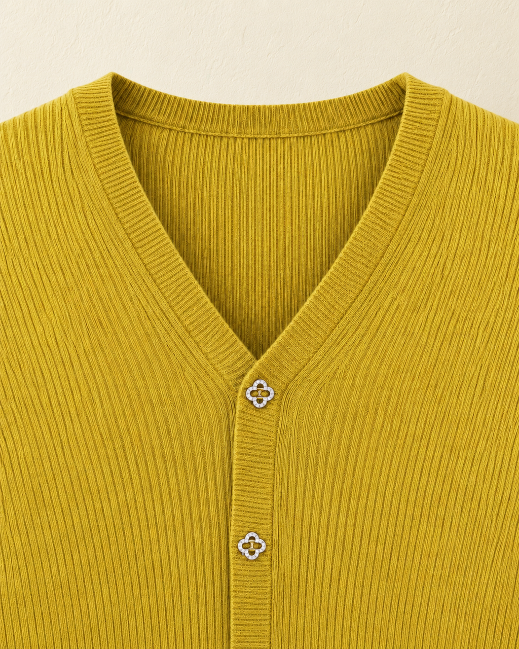 Ribbed Button Cardigan – neck button detail