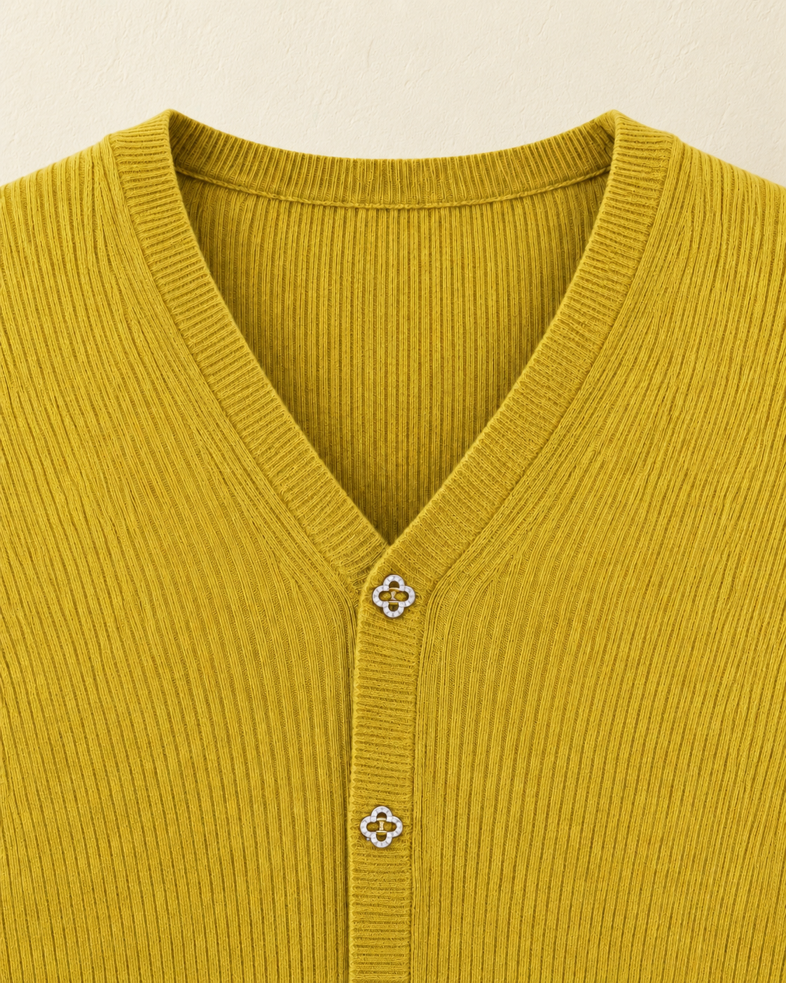 Ribbed Button Cardigan – neck button detail