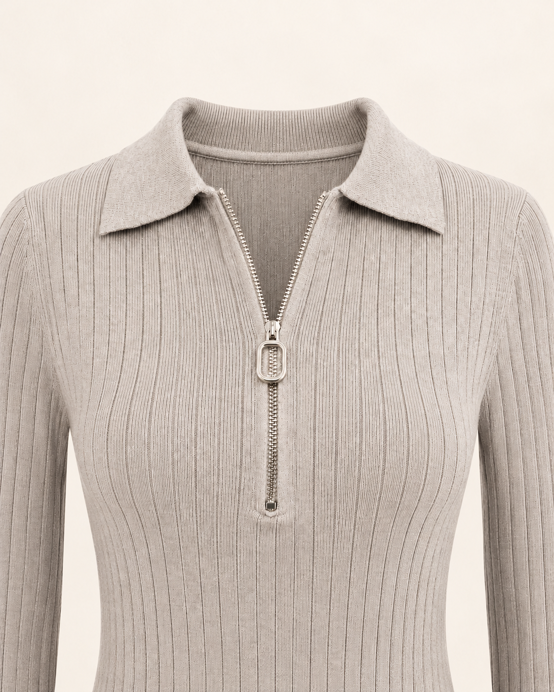 Ribbed Zip-Up Bodycon Dress – collar zip detail