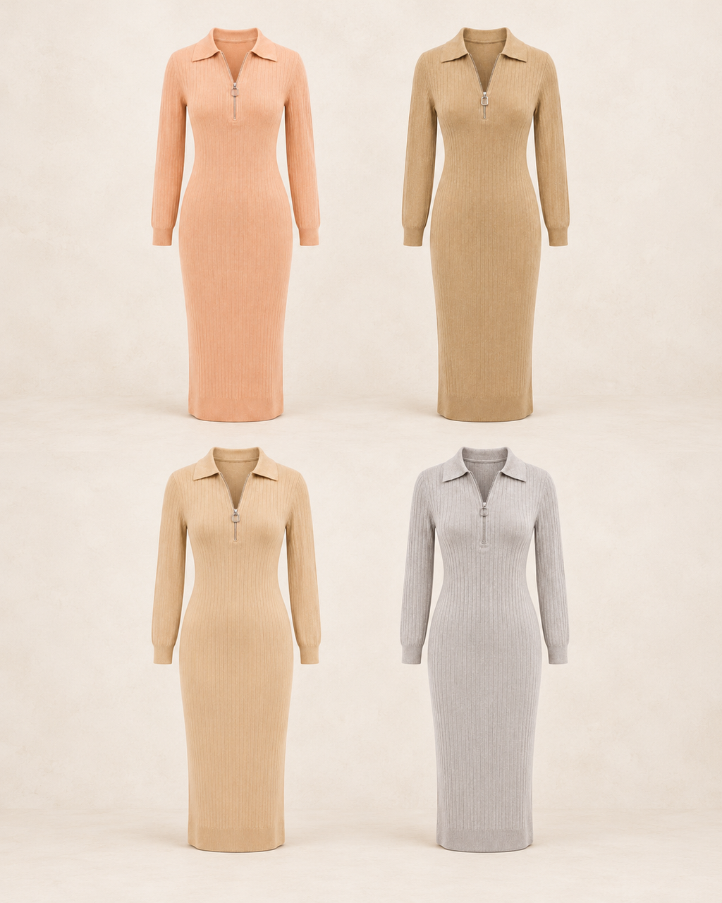Ribbed Zip-Up Bodycon Dress – colours comparison