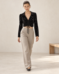 Ruched Velvet Tie Front Top – model hero