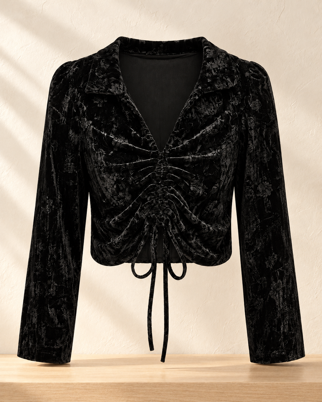 Ruched Velvet Tie Front Top – product showcase