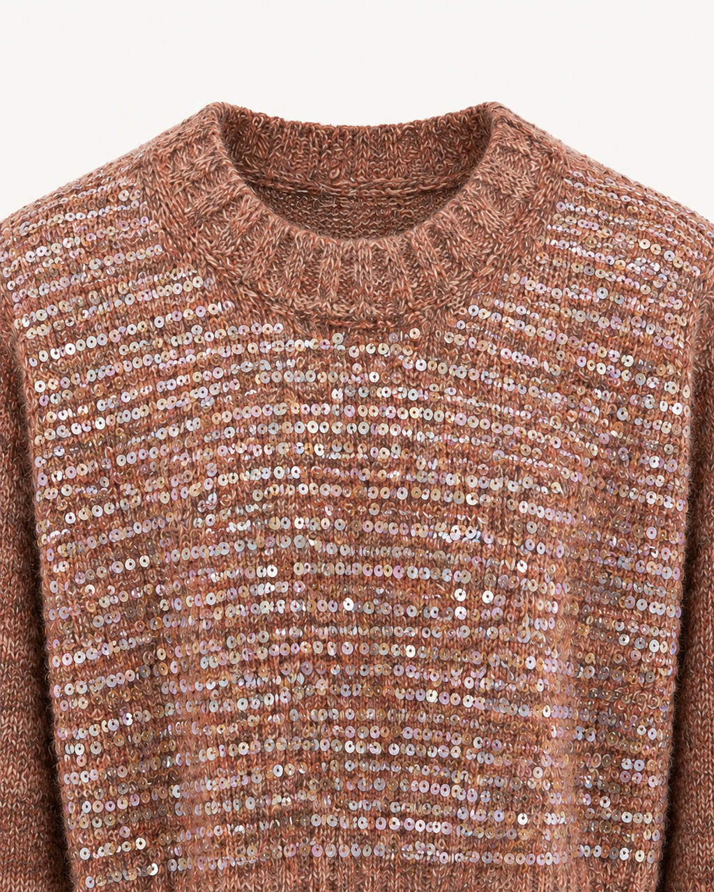 Sequin Embellished Cropped Knit Sweater – neck sequin detail