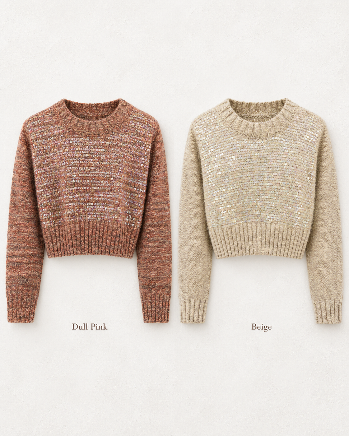 Sequin Embellished Cropped Knit Sweater – colour comparison