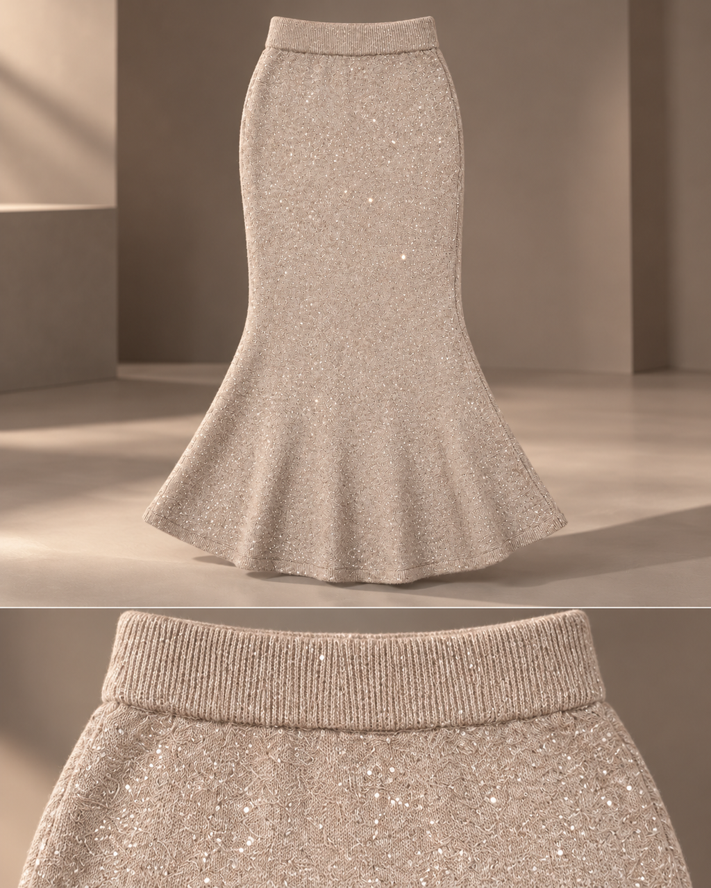Sparkle Knit Midi Skirt – waistband detail