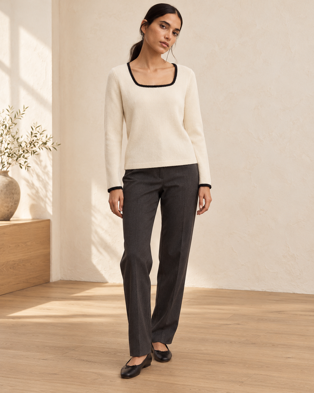 Square Neck Knit Top – model hero