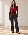 Striped Collared Ribbed Knit Top – full length hero