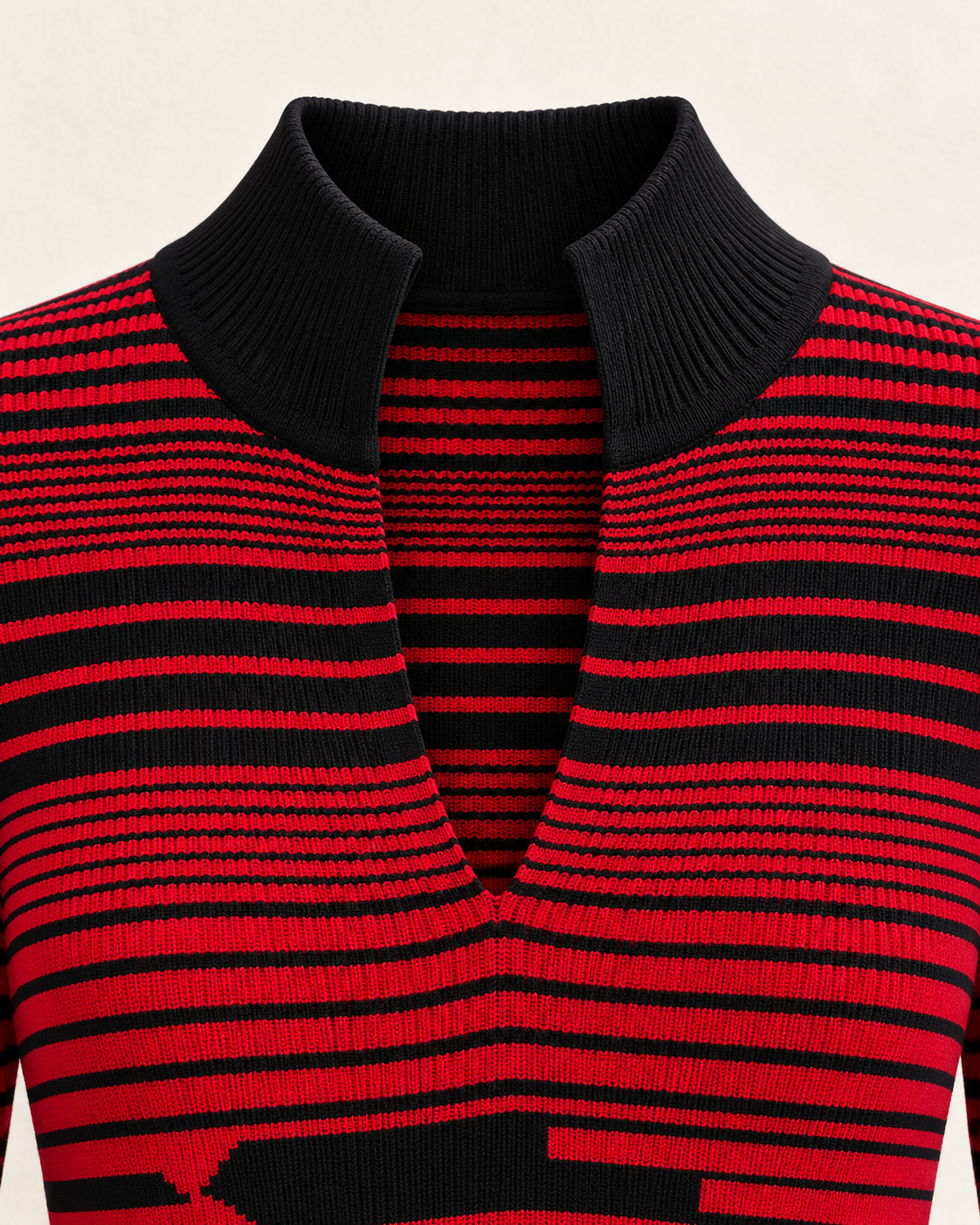 Striped Collared Ribbed Knit Top – neckline detail
