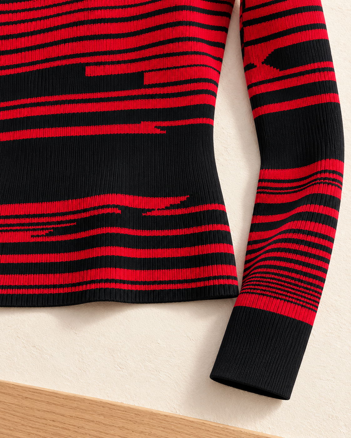 Striped Collared Ribbed Knit Top – cuff hem detail