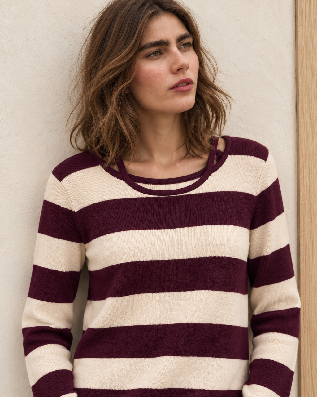 Striped Knit Pullover – styled model
