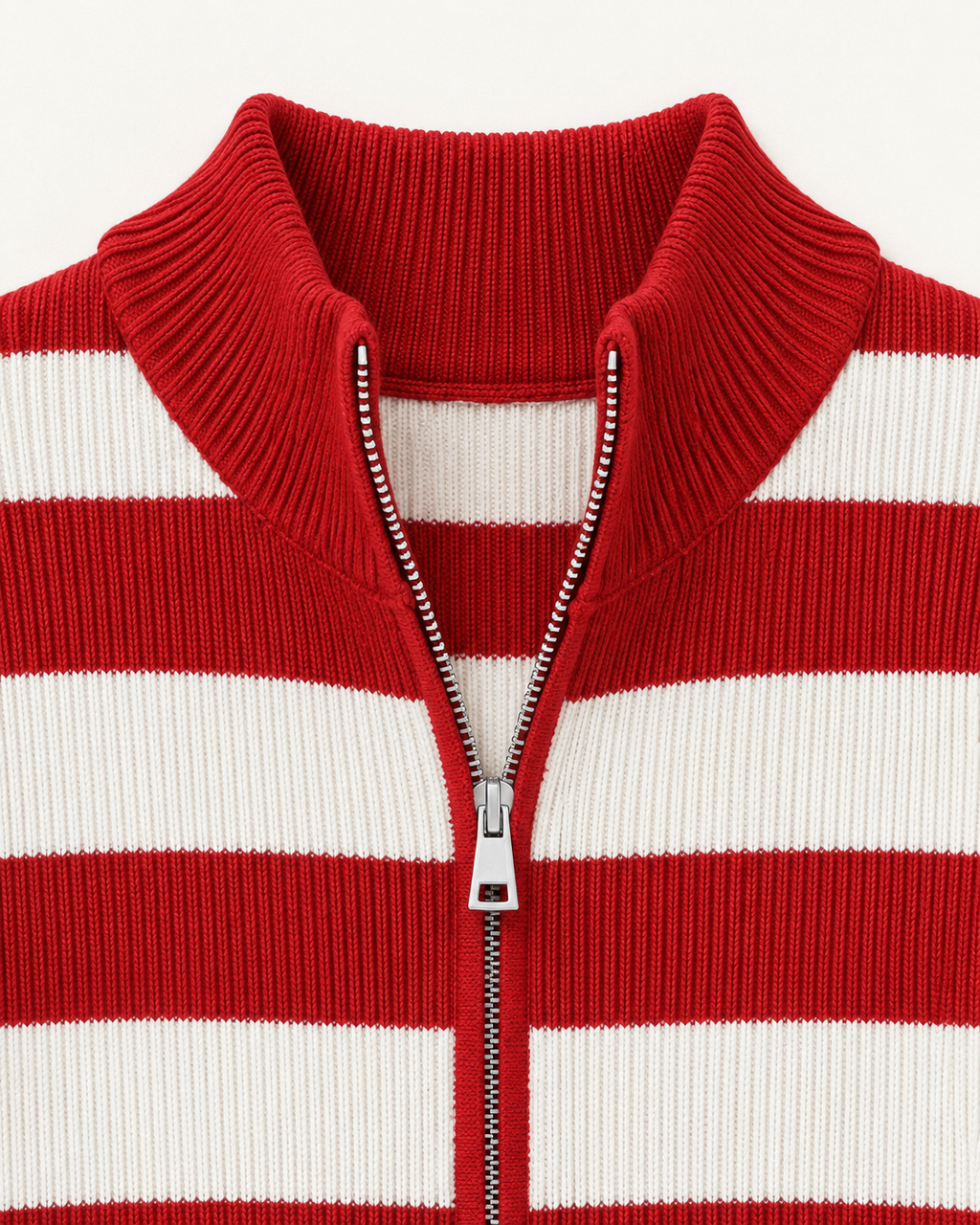 Striped Zip Knit Cardigan – collar zip detail