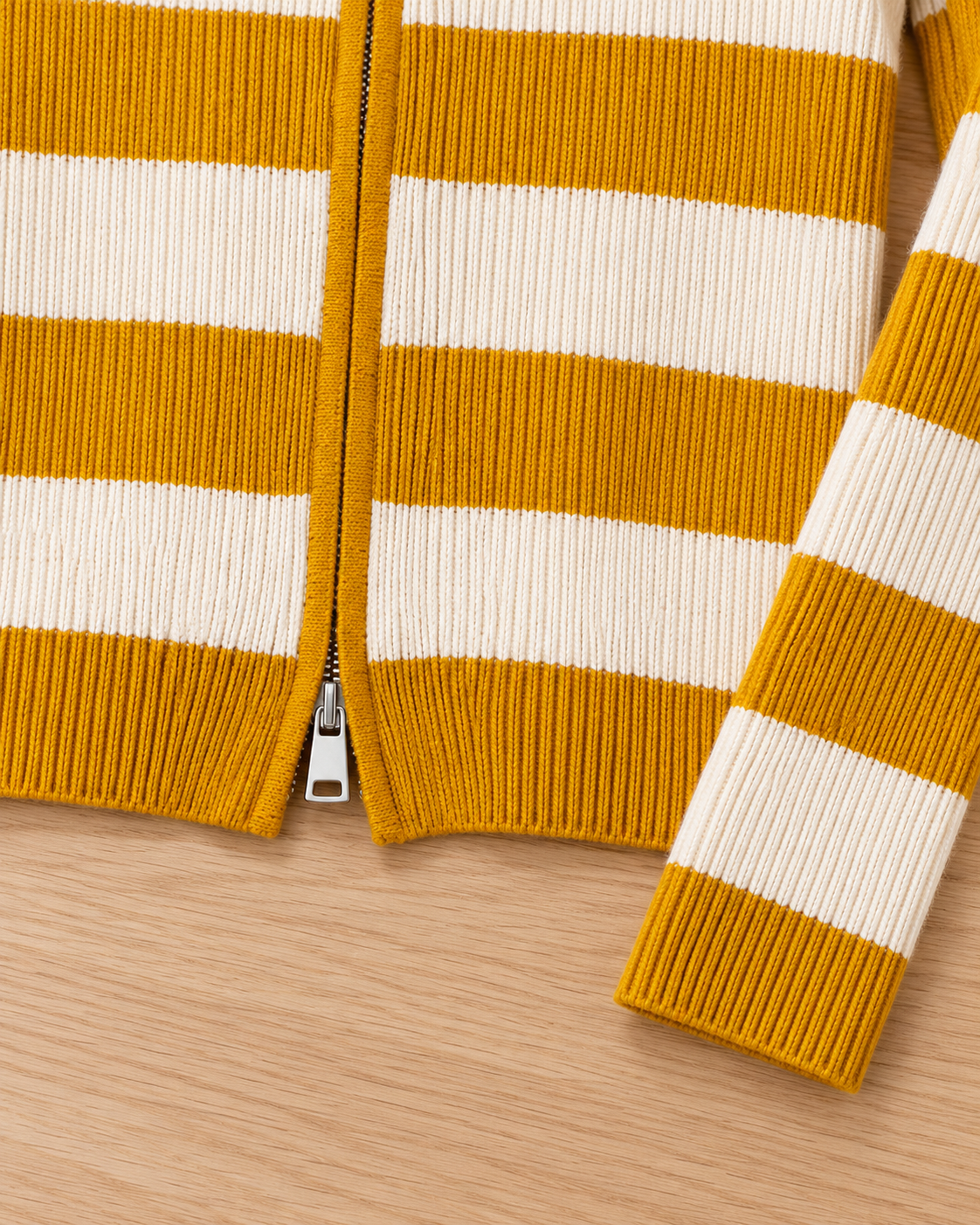 Striped Zip Knit Cardigan – lower zip detail