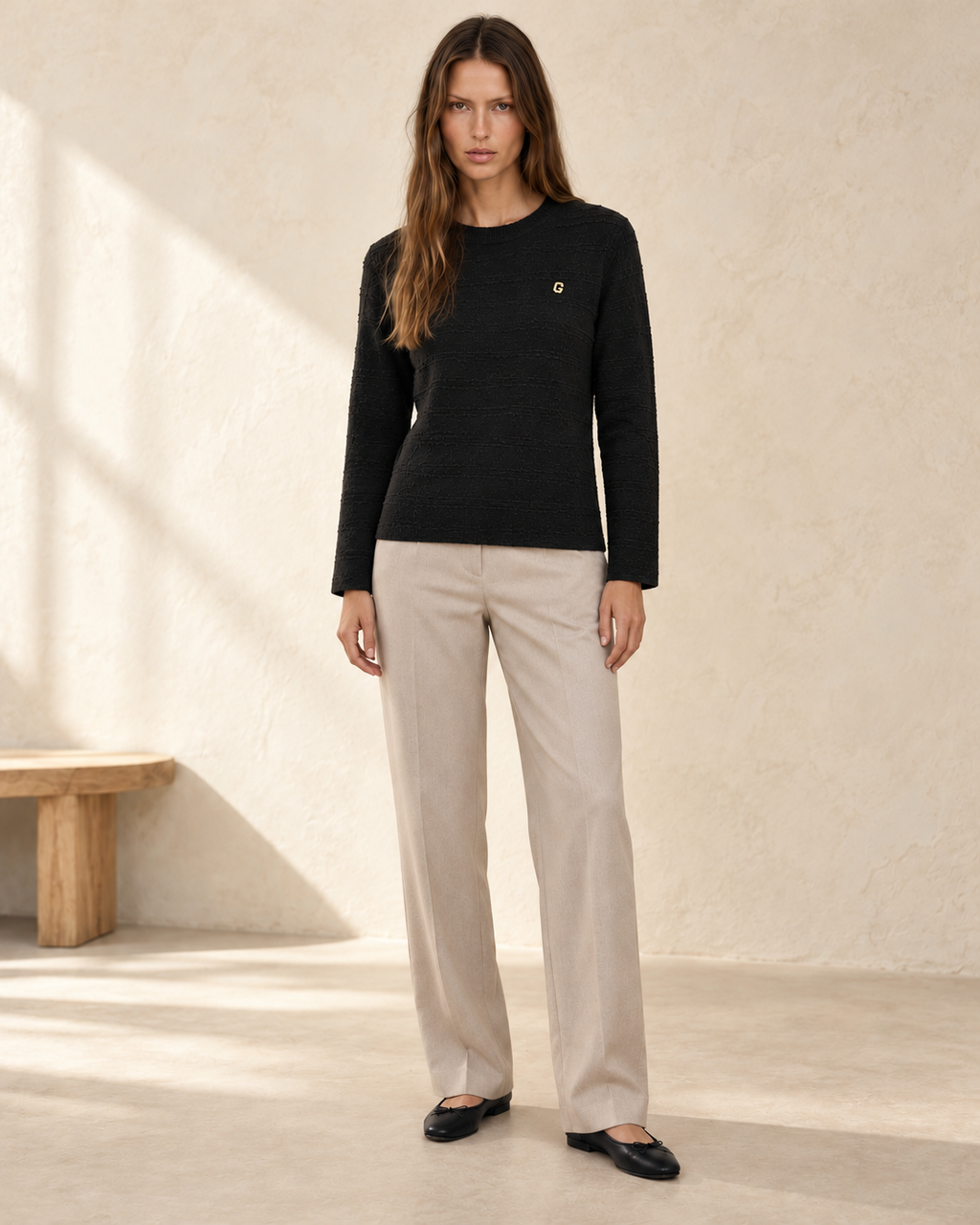 Textured Crew Neck Sweater – model hero