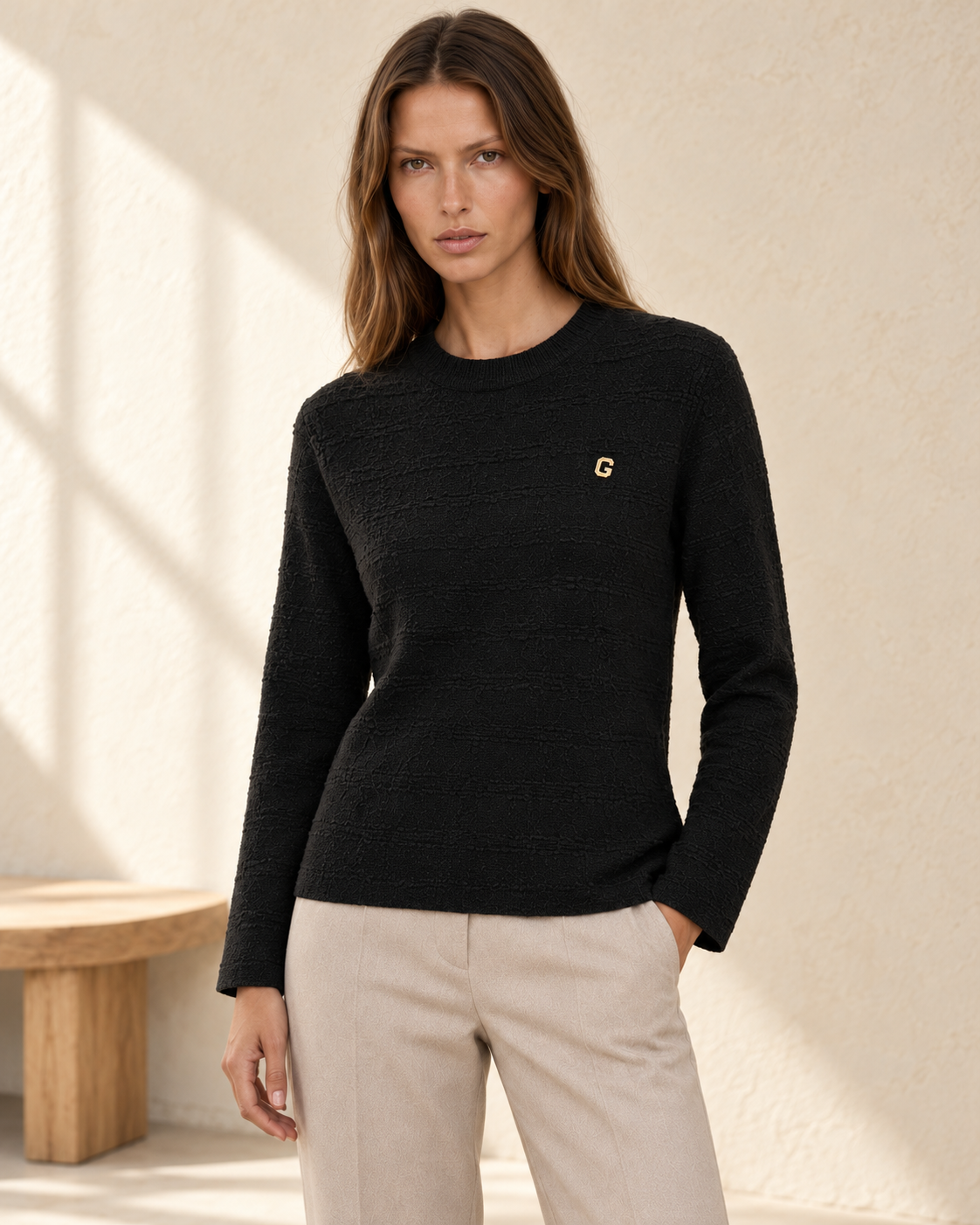 Textured Crew Neck Sweater – styled close