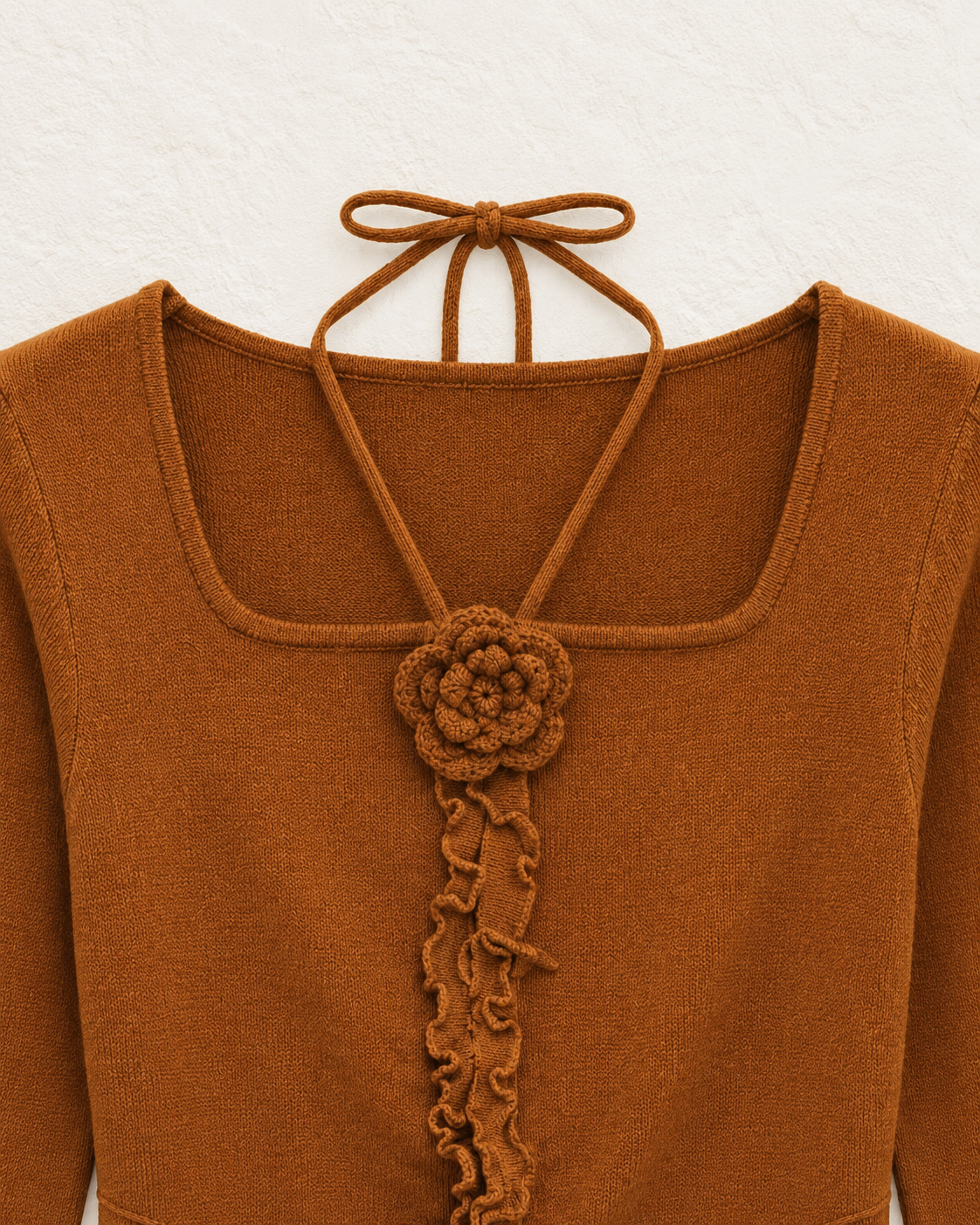 Tie-Back Knit Top – neckline rosette detail