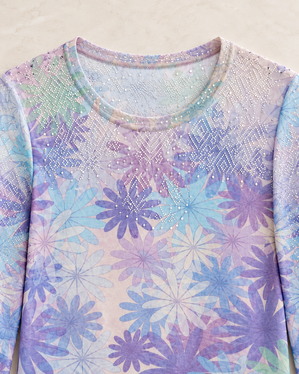 Tie Dye Floral Top – lilac neckline detail