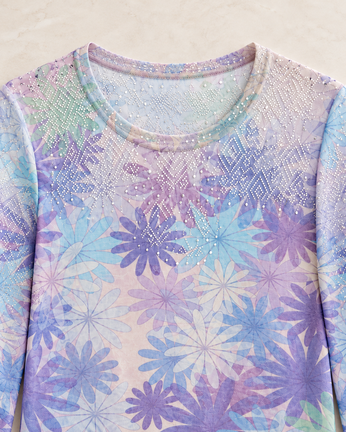 Tie Dye Floral Top – lilac neckline detail
