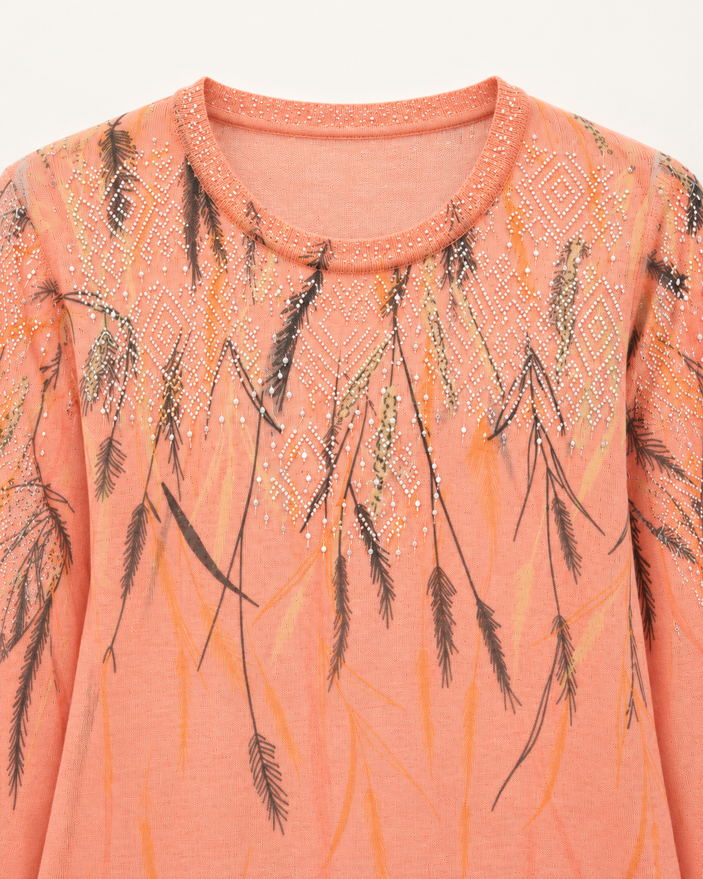 Tropical Leaf Top – neckline motif detail
