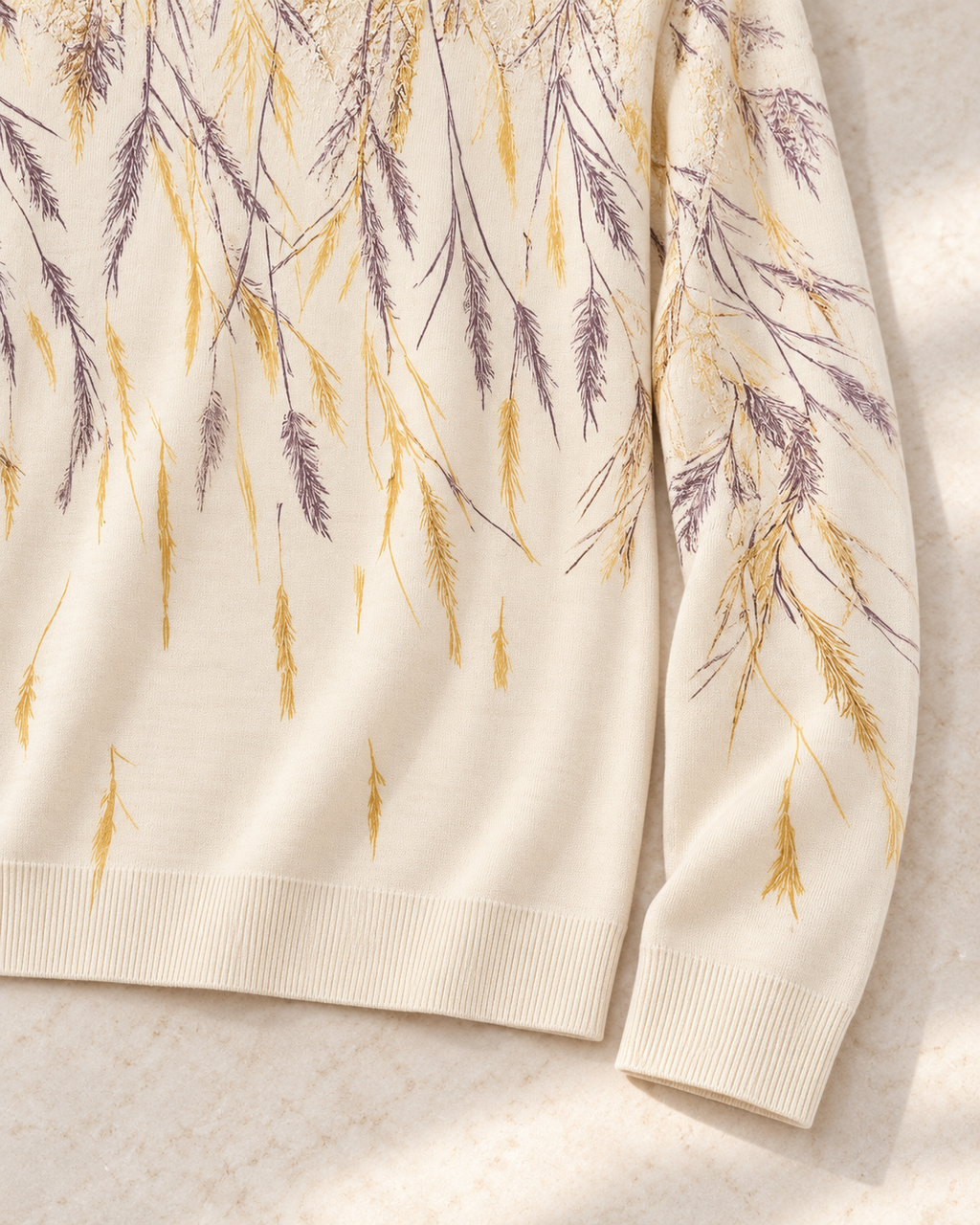 Tropical Leaf Top – cream hem detail