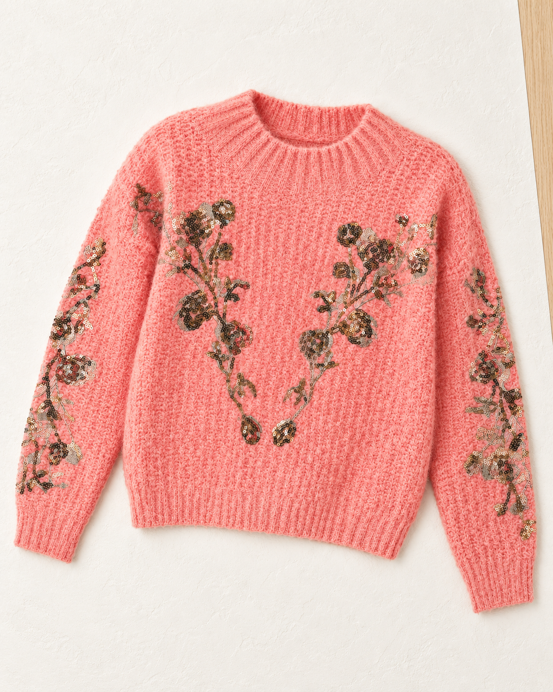 Sequin Floral Knit Sweater – front flatlay