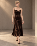 Velvet Evening Dress – model hero coffee