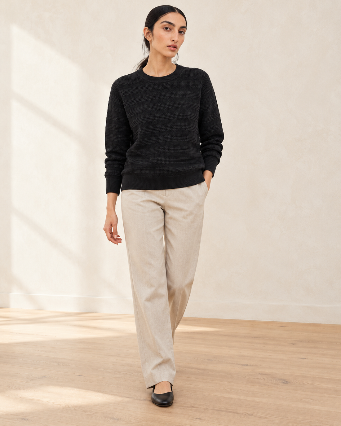 Waffle Texture Knit Sweater