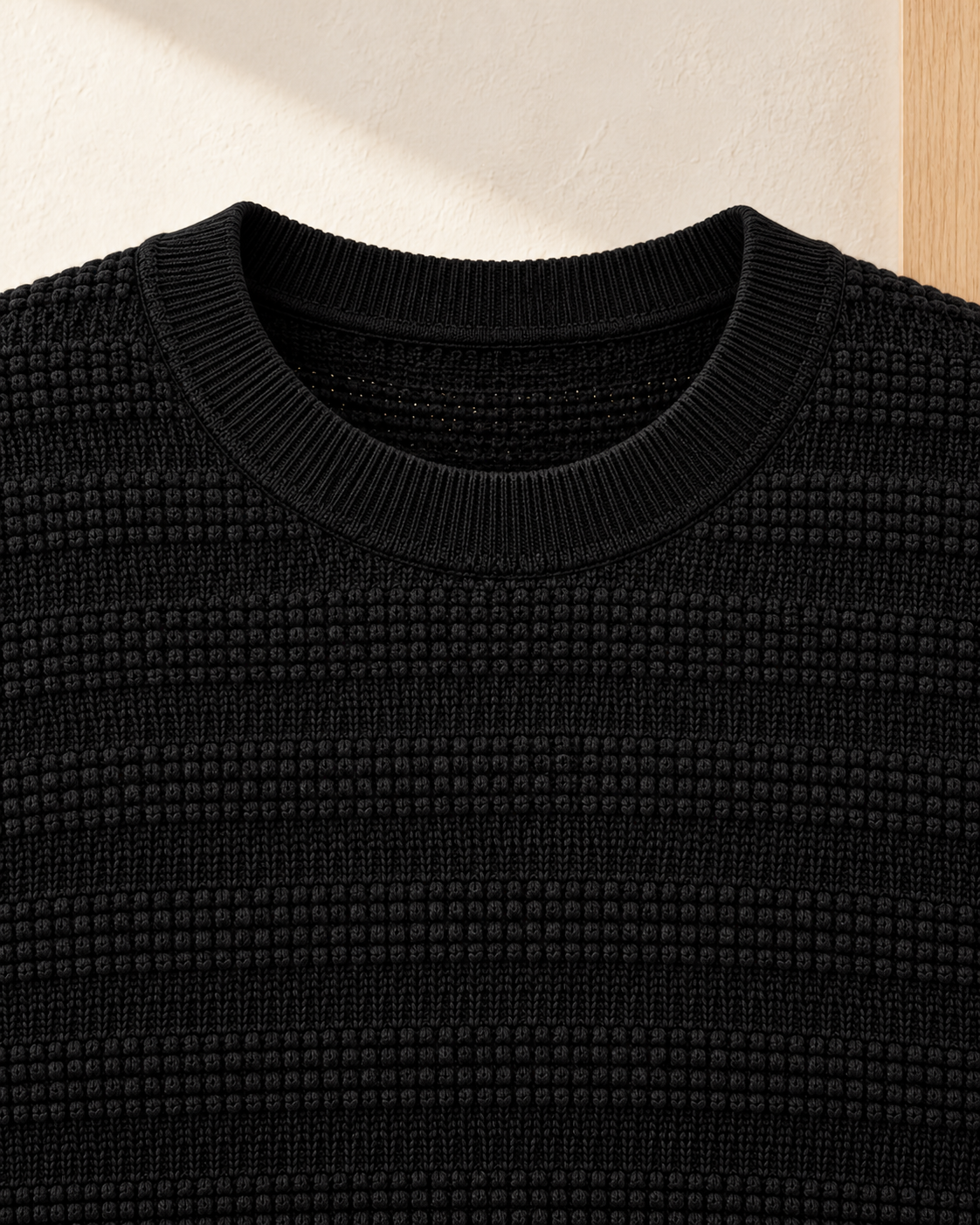 Waffle Texture Knit Sweater – waffle neckline detail