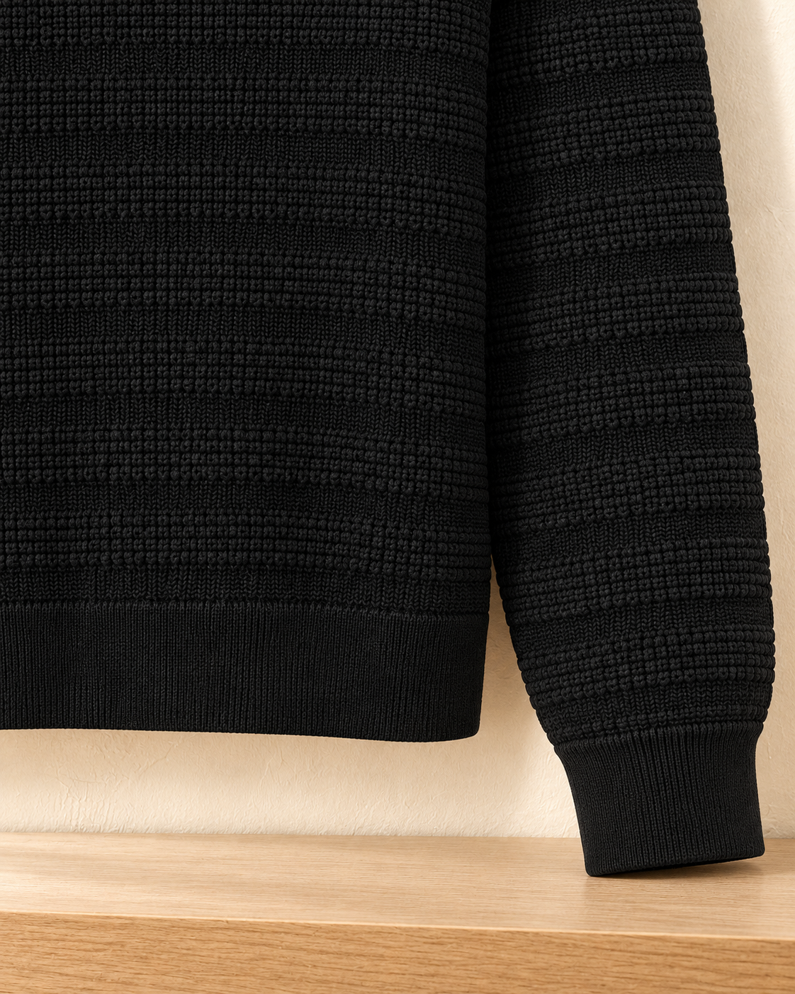 Waffle Texture Knit Sweater – cuff hem detail