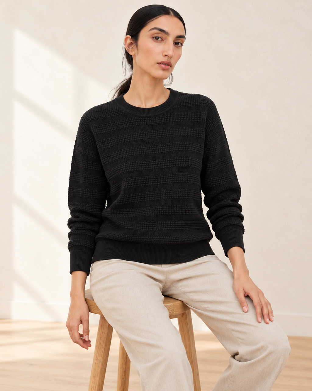 Waffle Texture Knit Sweater – styled close