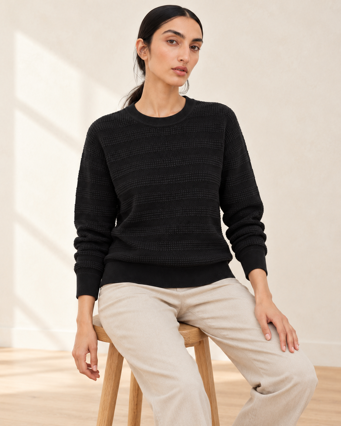 Waffle Texture Knit Sweater – styled close